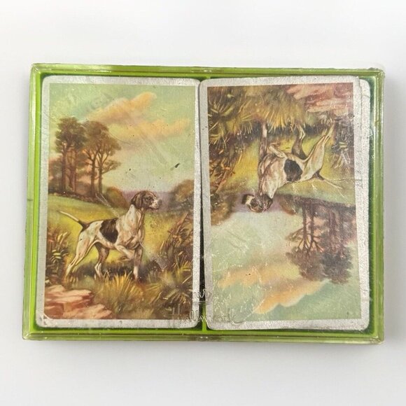 Hallmark Playing Card FULL Dual 2 Decks Hunting Dog Bridge vintage lot - Picture 1 of 2